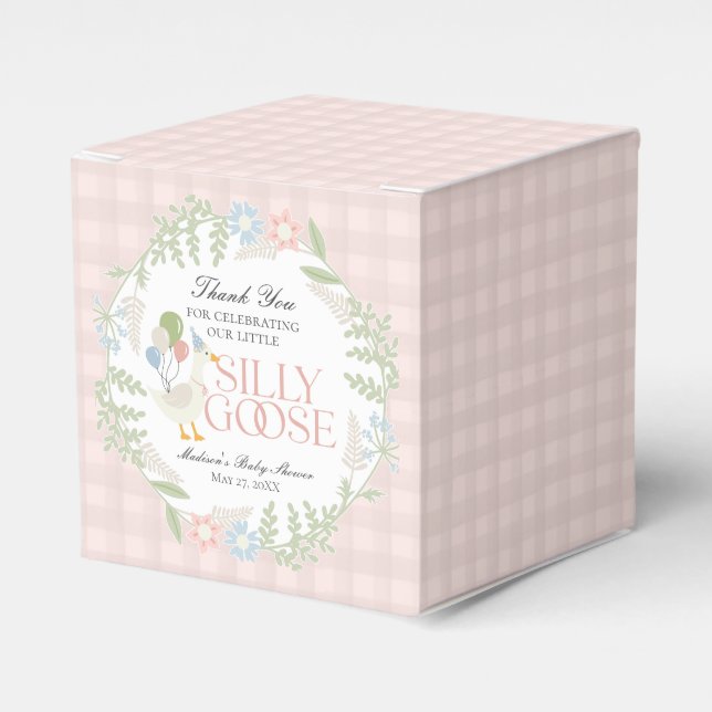 Pink Albern Gänse Gingham Baby Dusche Geschenkschachtel (Vorderseite)