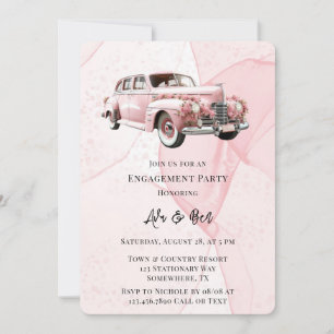 Pink Alcohol Floral Vintage Car Engagement Party Einladung