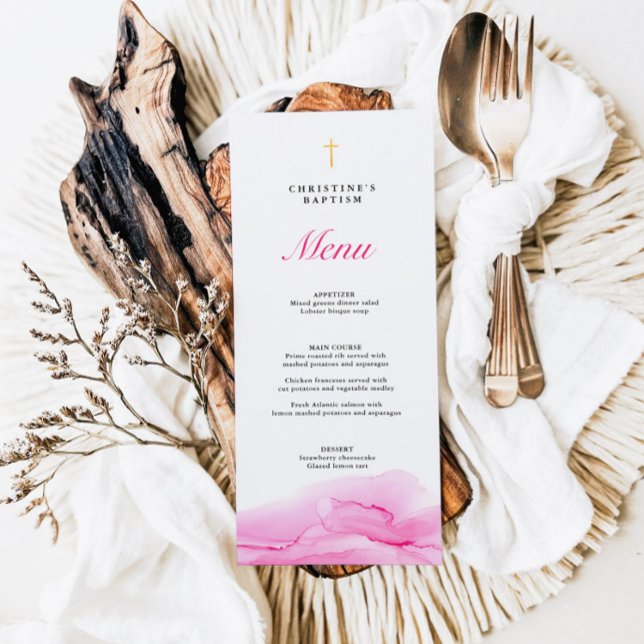 Pink Alcohol Ink Girl Taufe Weihnachtsmenü Menükarte (Von Creator hochgeladen)