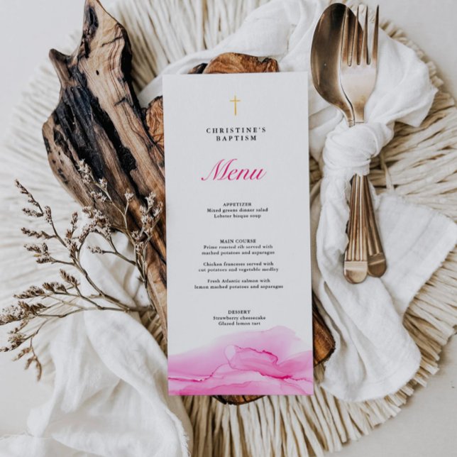 Pink Alcohol Ink Girl Taufe Weihnachtsmenü Menükarte (Von Creator hochgeladen)