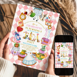 Pink Alice im Wunderland Einladung zum 5. Geburtst