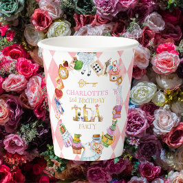 Pink Alice in Wonderland 3rd birthday Pappbecher