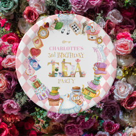 Pink Alice in Wonderland 3rd Birthday Pappteller