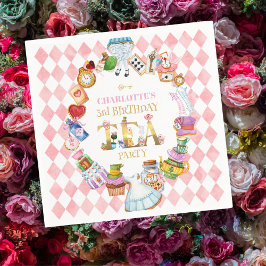 Pink Alice in Wonderland 3rd Birthday Serviette