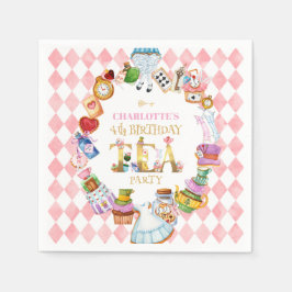 Pink Alice in Wonderland 4th Birthday   Serviette