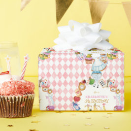 Pink Alice in Wonderland 5th Birthday   Geschenkpapier