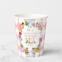 Pink Alice in Wonderland 5th birthday Pappbecher