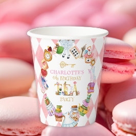 Pink Alice in Wonderland 6th birthday Pappbecher