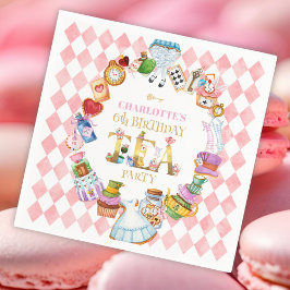 Pink Alice in Wonderland 6th Birthday Serviette
