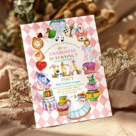 Pink Alice in Wonderland 7th birthday Invitation Einladung