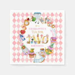 Pink Alice in Wonderland Tea for Two Birthday   Serviette