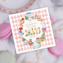 Pink Alice in Wonderland Tea for Two Birthday   Serviette