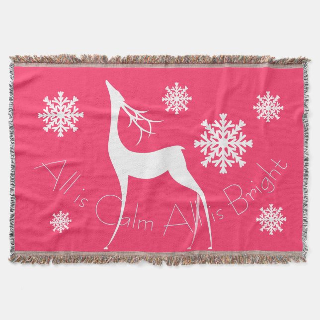 Pink All is Calm All is Bright Deer Throw Decke (Vorderseite)