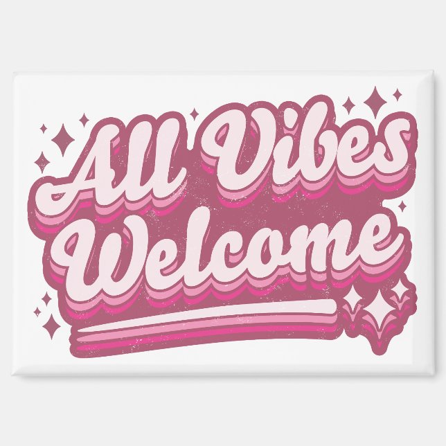 Pink All Vibes Begrüßung Typografie Magnet (Vorderseite)
