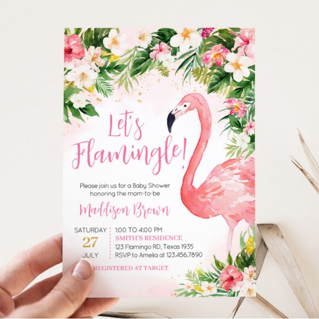 Pink Aloha Flamingo Babydusche Einladung (Girl Floral Flamingle Baby Shower Invitation)