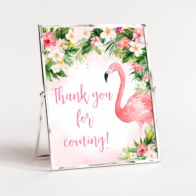 Pink Aloha Flamingo Vielen Dank für Ihr Kommen Poster (Girl Floral Flamingle Baby Shower Thank you for Coming Sign)