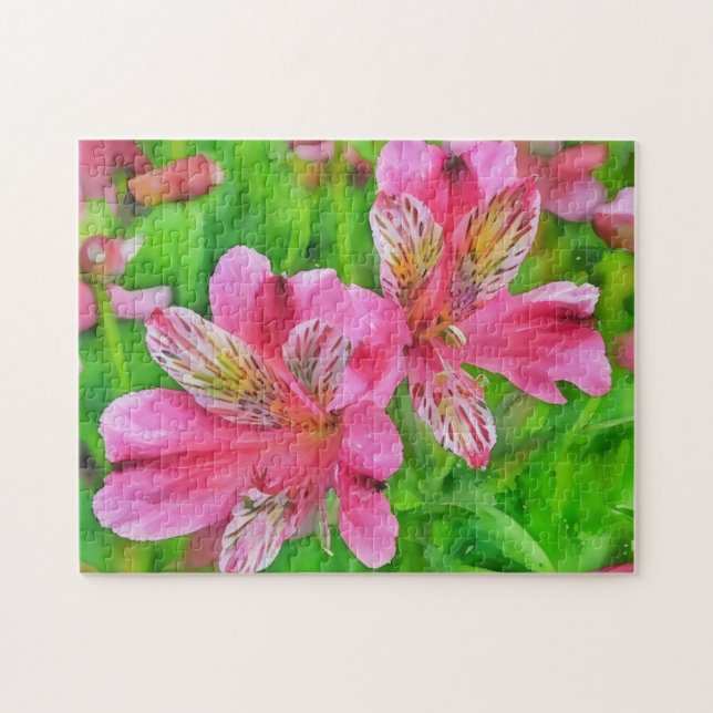 Pink Alstroemeria Lido Blume Aquarell Puzzle (Horizontal)