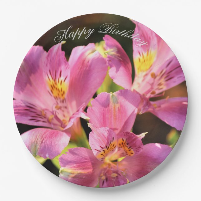 Pink Alstroemeria Lilly Paper Plate Pappteller (Vorderseite)