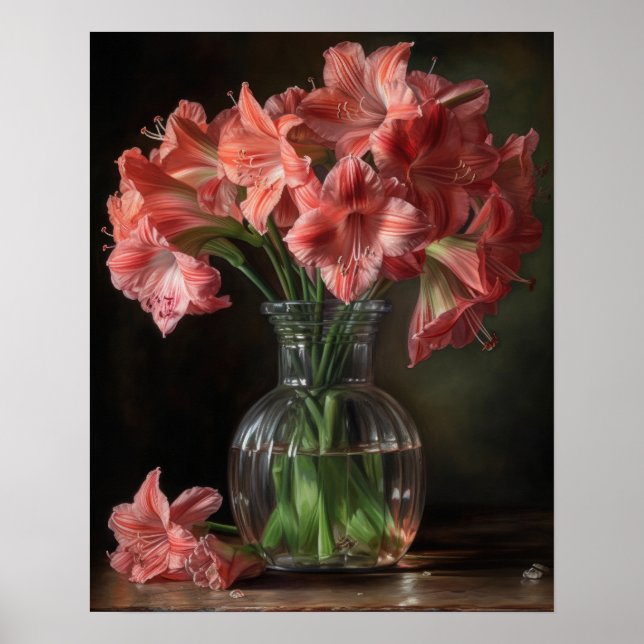 Pink Amaryllis Blume Art Print Poster (Vorne)