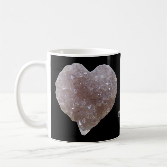 Pink Amethyst Herzform Kristalle Liebe Schwarz Kaffeetasse (Links)