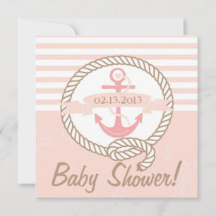 Pink Anchor Banner Nautical Baby Shower Einladung