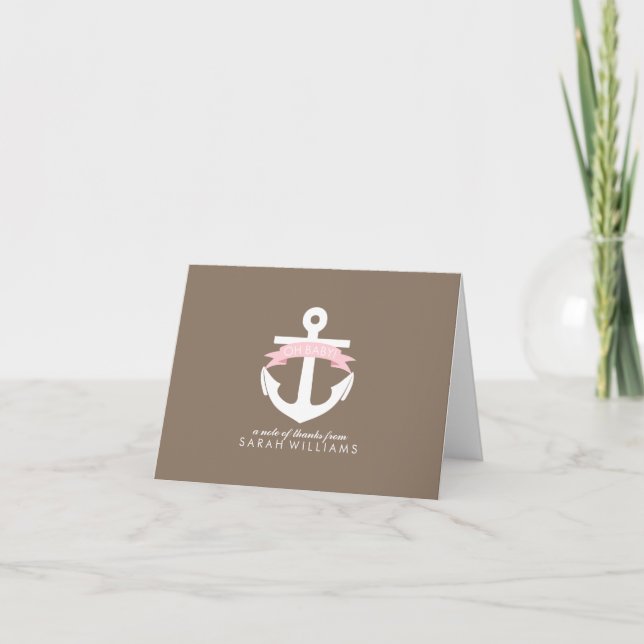Pink Anchor Nautical Baby Dusche Dankeskarte (Vorderseite)