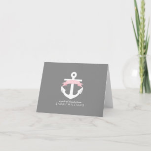 Pink Anchor Nautical Baby Shower Thank You Dankeskarte