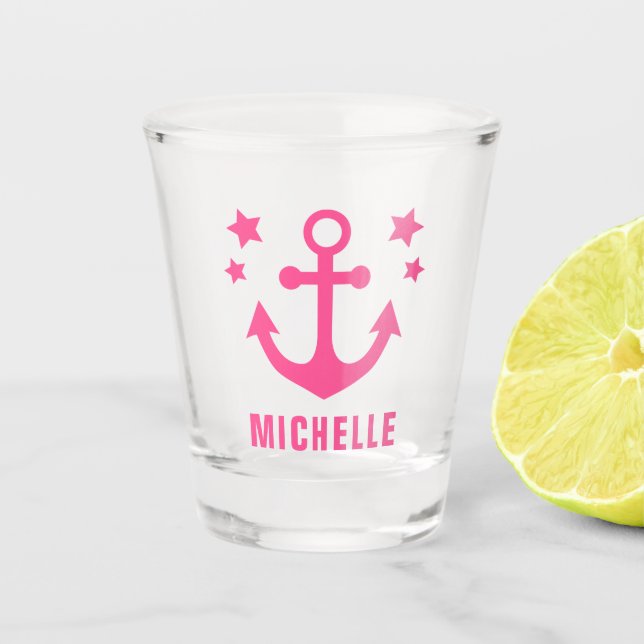 Pink Anchor Nautical Clipart & Stars Schnapsglas (Vorderseite)