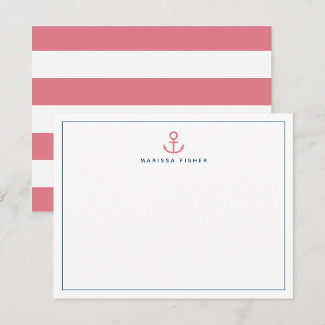 Pink Anchor Stationery Note Card Mitteilungskarte (Vorne/Hinten)