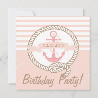 Pink Anchor Stripes Nautical Birthday Einladung