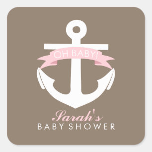 Pink Anchor und Ribbon Babydusche Quadratischer Aufkleber