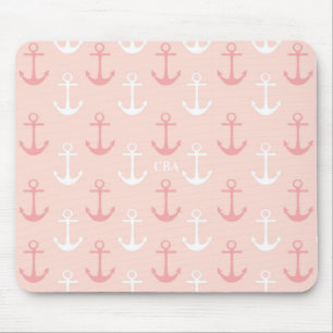 Pink Anchors Muster Monogram Mousepad