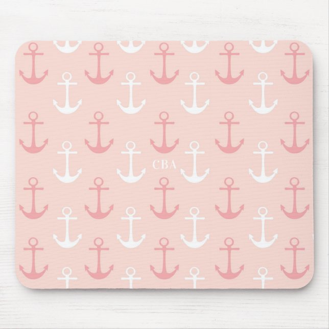 Pink Anchors Muster Monogram Mousepad (Vorne)