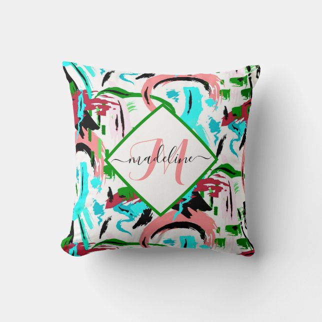 Pink and aqua abstract personalized kissen (Vorderseite)