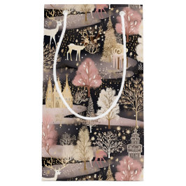 Pink and Black Elegant Snowy Deer Forest Kleine Geschenktüte