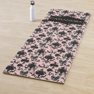 Pink and Black Goth Skulls and Roses Personalized  Yogamatte