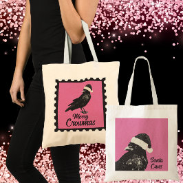 Pink and Black Gothic Crow Merry Crowmas Holiday Tragetasche