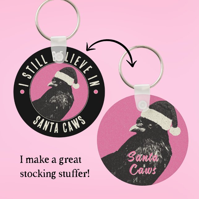 Pink and Black Gothic Crow Stocking Stuffer Schlüsselanhänger (This double-sided pink and black Crowmas metal keychain makes a fun stocking stuffer.)