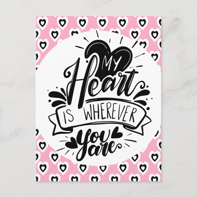Pink and Black Hearts Quote Valentines Day    Postkarte (Vorderseite)