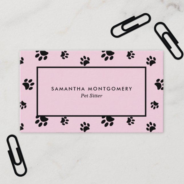 Pink and Black Paw Prints Professional Pet Sitter Visitenkarte (Pink and Black Paw Prints Professional Pet Sitter Business Card)