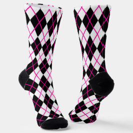 Pink and Black Plaid Argyle Diamond Socken