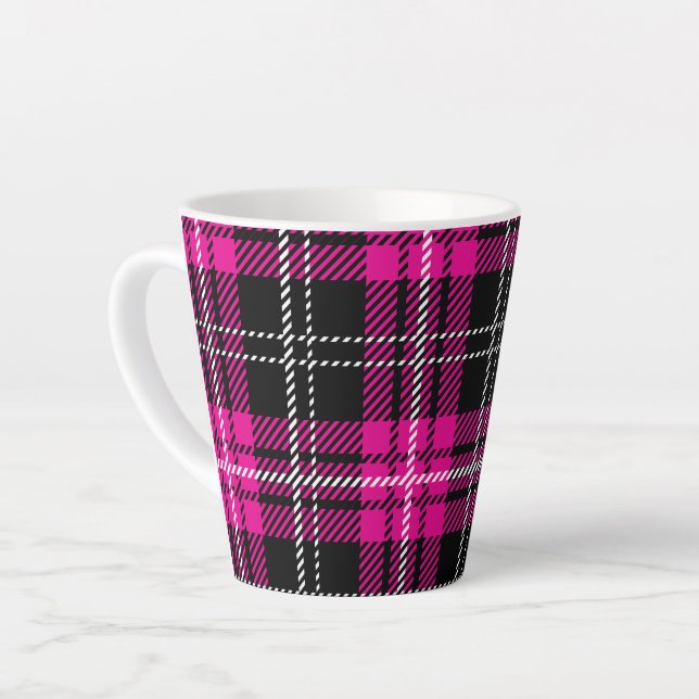 Pink and Black Plaid Print Coffee Mug Cup Milchtasse (Linke Ecke)