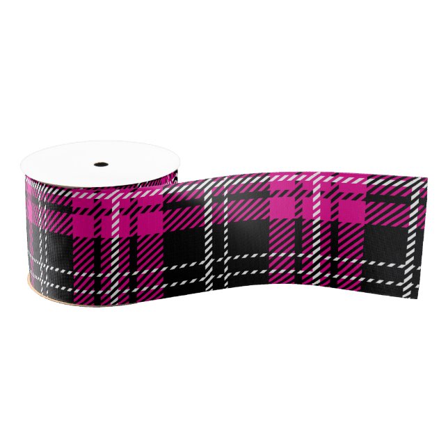 Pink and Black Plaid Tartan Print Ribbon Ripsband (Spule)