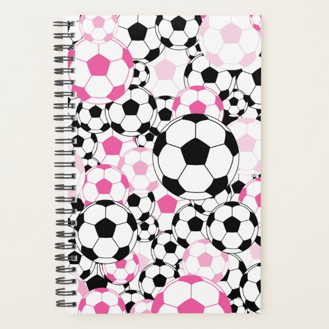 Pink and Black Soccer Ball Notebook Planer (Vorderseite)