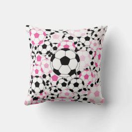 Pink and Black Soccer Ball Sports Fan Throw Pillow Kissen