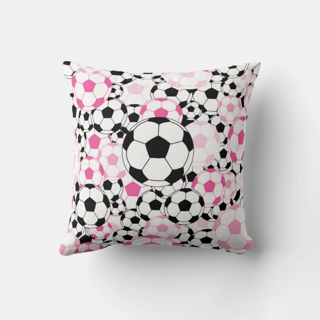Pink and Black Soccer Ball Sports Fan Throw Pillow Kissen (Rückseite)