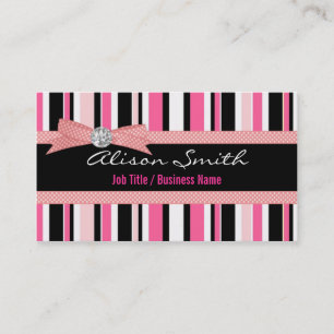 Pink and black stripes with bow visitenkarte