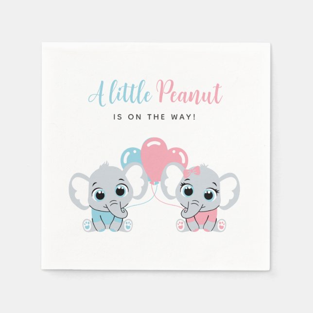 Pink and Blue Baby Elephant Balloon Gender Reveal Serviette (Vorderseite)
