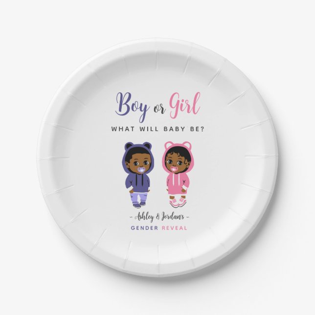 Pink and Blue Black Hoodie Baby Gender Reveal Pappteller (Vorderseite)