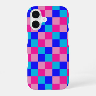 Pink and Blue Checkered Print iPhone 16 Hülle